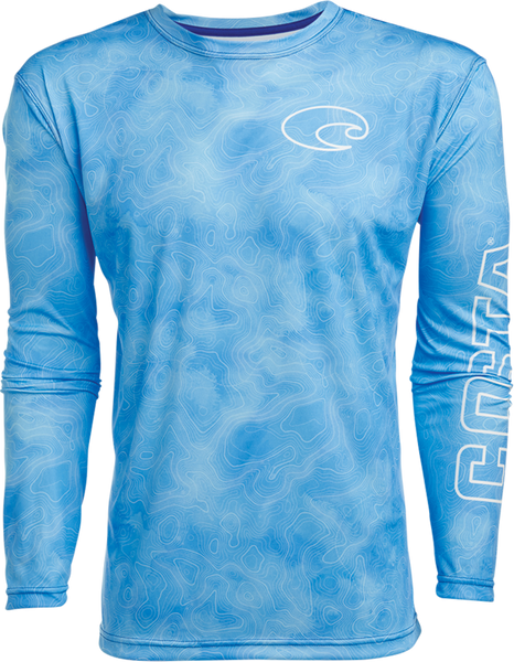 Costa Del Mar Men's Tech Topographic Performance Long Sleeve Shirt/Blue