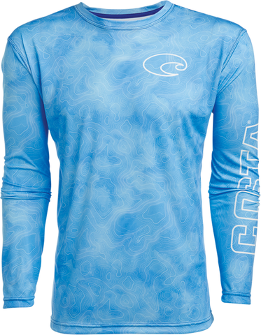Costa Del Mar Men's Tech Topographic Performance Long Sleeve Shirt/Blue