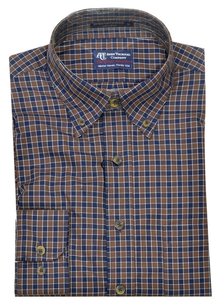 Gordon Men's LS BD Cotton Wool Blend Shirt/Navy Brown Check #WB2074
