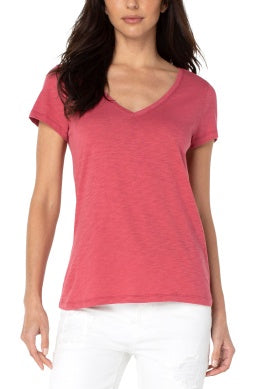 Liverpool Desert Blossom V-Neck Slub Knit Tee Shirt