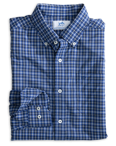 Southern Tide Men's Long Sleeve Intercoastal Ardmore Plaid Sportshirt / Dress Blue