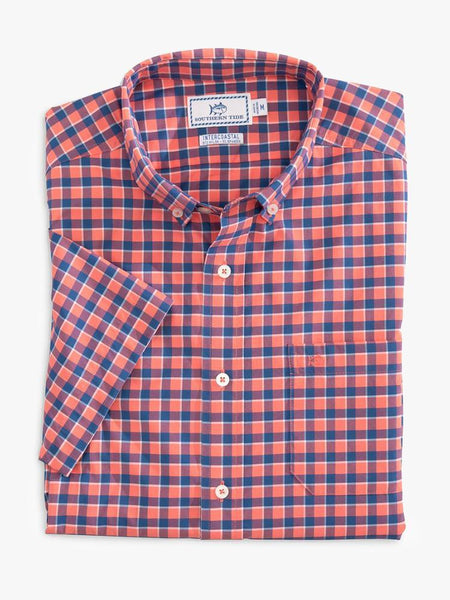 Southern Tide Men's Gunwale Check SS Intercoastal Sport Shirt - Mango