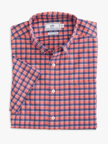 Southern Tide Men's Gunwale Check SS Intercoastal Sport Shirt - Mango