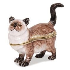 Quality Gold Bejeweled Himalayan Cat Trinket Box