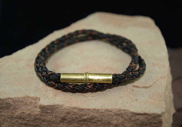 Tres Cuervos Leatherworks Flint Braid Bracelet .22 Brass - Brown