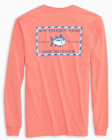 Southern Tide Men's Heathered Original Skipjack Long Sleeve T-Shirt/Heather Mango