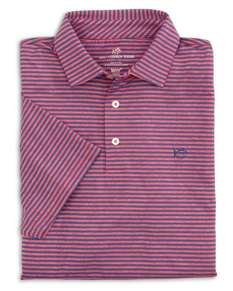 Southern Tide Men's BRRR Heather Stripe Performance Polo/ Poppy Red