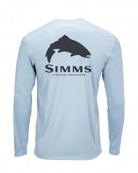 Simms Men's Solar Tech LS Tee/ Trout Logo Steel Blue