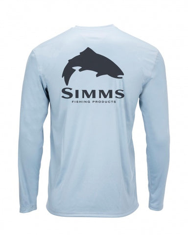 Simms Men's Solar Tech LS Tee/ Trout Logo Steel Blue