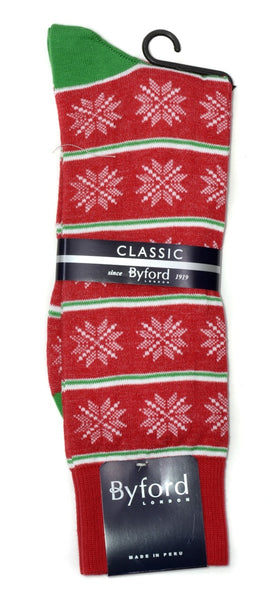 Byford Peruvian Cotton Snowflake Stripe Socks/Red #B3122-50