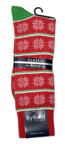 Byford Peruvian Cotton Snowflake Stripe Socks/Red #B3122-50