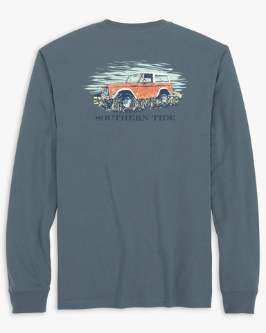 Southern Tide Men's Long Sleeve On Board for Off Roads Tee / Blue Haze