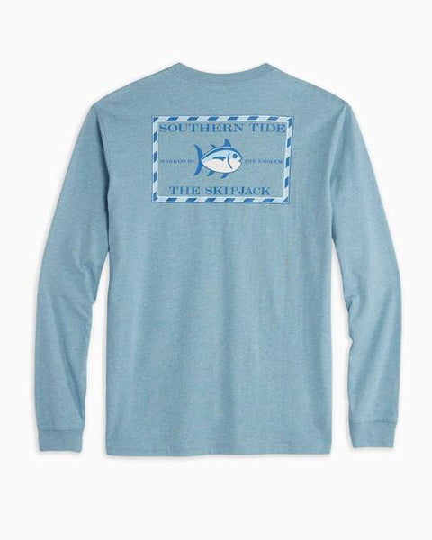 Southern Tide Men's Heathered Original Skipjack Long Sleeve T-Shirt/ Heather Blue Shadow
