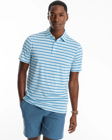 Southern Tide Men's Brrr Eeze Basin Stripe Performance Polo / Brisk Blue