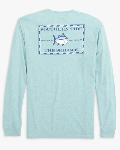 Southern Tide Men's Heather Original Skipjack Long Sleeve T-Shirt / Heather Wake Blue