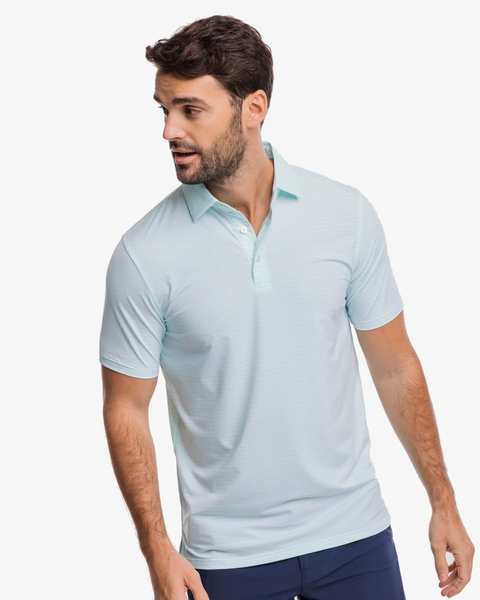 Southern Tide Men's Breeze Millwood Stripe Performance Polo / Baltic Teal