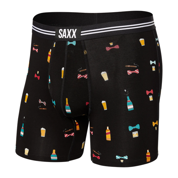 Saxx Men's Vibe Boxer Brief- Black Bowties N Booze