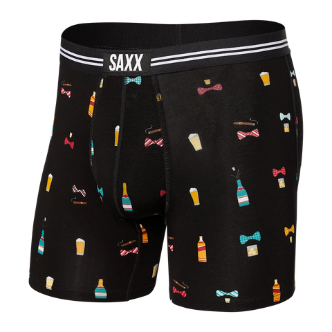 Saxx Men's Vibe Boxer Brief- Black Bowties N Booze