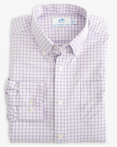 Southern Tide Men's Brrr LS Intercoastal Skycrest Plaid Sportshirt / Orchid Petal