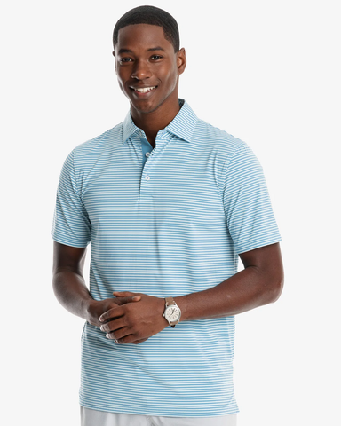 Southern Tide Men's Brrr Eeze Shores Stripe Performance Polo / Turquoise Mist