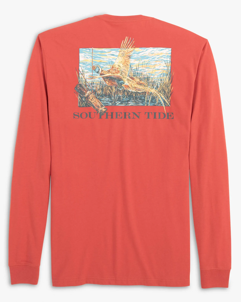 Southern Tide Men's LS Fowl Call Pheasant Tee / Mineral Red