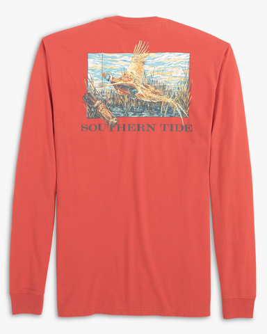 Southern Tide Men's LS Fowl Call Pheasant Tee / Mineral Red