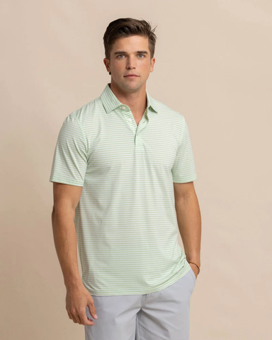 Southern Tide Men's Breeze Beattie Stripe Performance Polo / Smoke Green