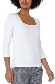 Liverpool 3/4 Sleeve Rib Knit Square Neck Top