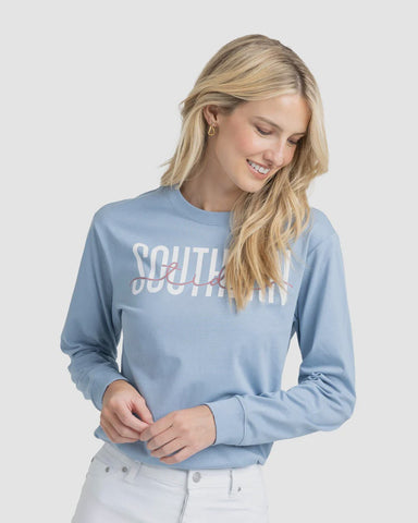Southern Tide LS ST Mountain Blue Front Print Tee