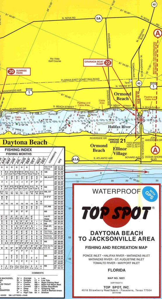 Top Spot - Daytona Beach to Jacksonville Area Fishing and Recreation Map