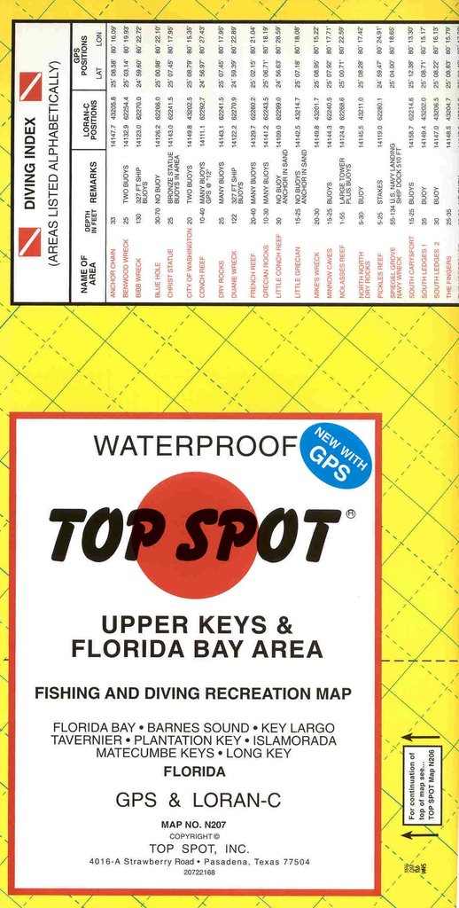 Top Spot - Upper Keys Area Florida Bay Area Fishing and Diving Recreation  Map #N207