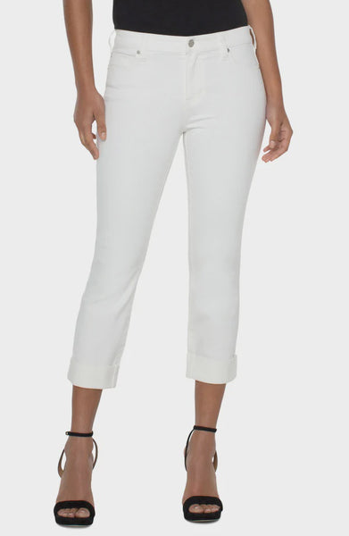 Liverpool Charlie Crop Skinny Wide Rolled Cuff Pant / Bone White