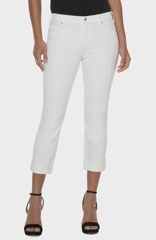 Liverpool Charlie Crop Skinny Wide Rolled Cuff Pant / Bone White
